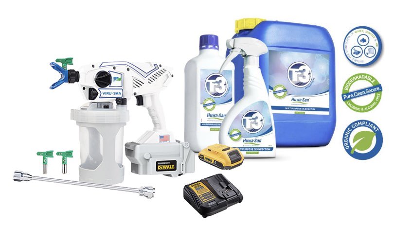Escs_pcs's tweet photo. THE DREAM TEAM.... #huwasan &amp; #graco together they are an unrivalled combination. Sanispray equipment &amp; Huwa-San TR-3. World leading products for use in surface disinfection in the fight against #covid19 . Stock available now. @RoamTechUK https://t.co/5q2qPDN8wy