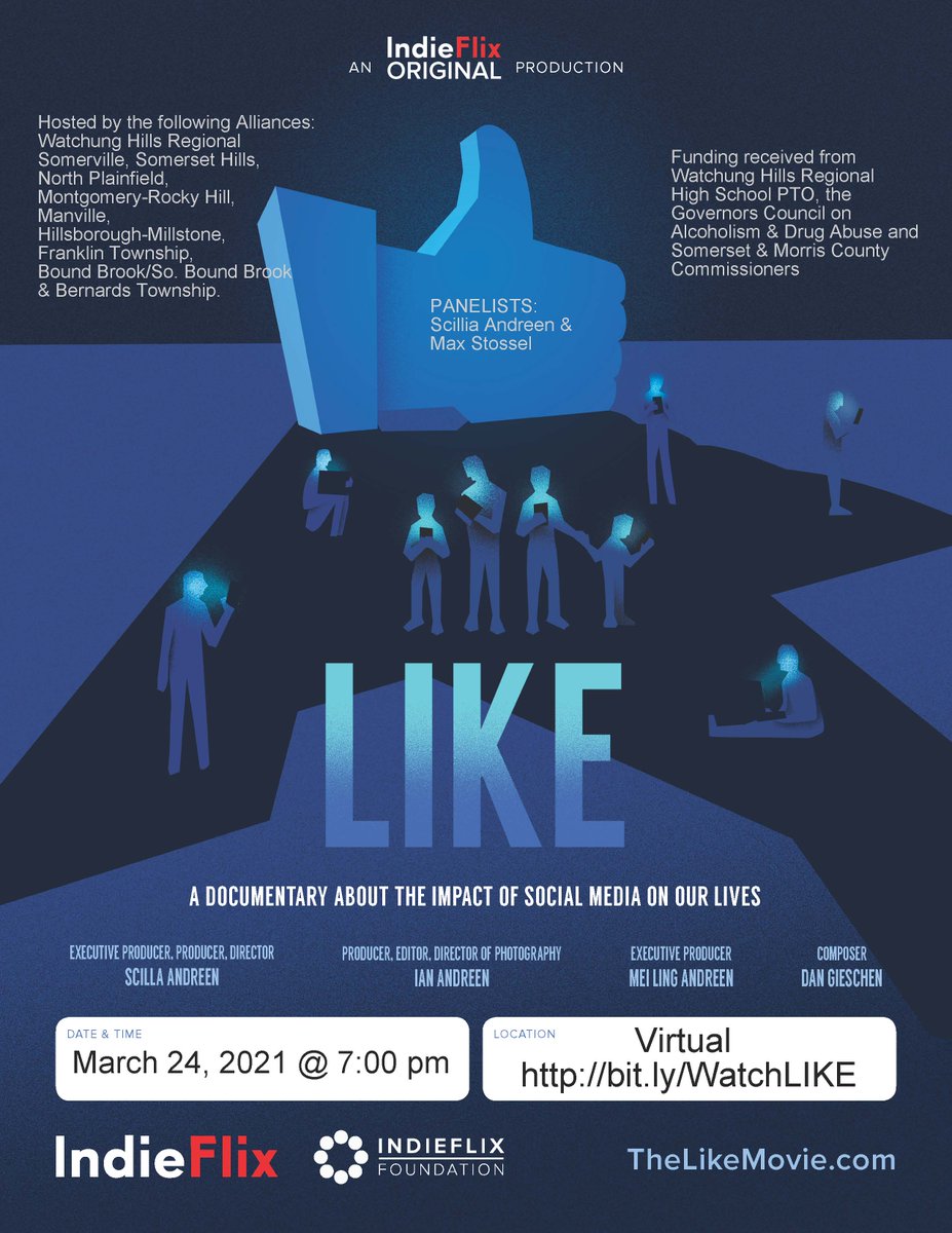 ARE YOU USING TECHNOLOGY OR IS TECHNOLOGY USING YOU? LIKE is an IndieFlix Original documentary about the impact of social media on our lives &amp; the effects of technology on the brain.  3/24 @ 7pm  is a virtual screening &amp; panel discussion! To register:  bit.ly/WatchLIKE