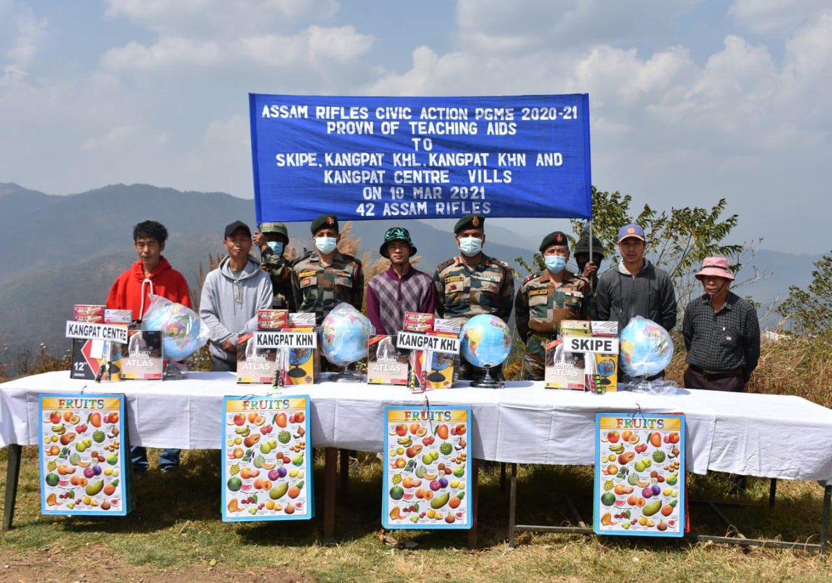 PRODefDehradun's tweet photo. #Chassad Battalion of #AssamRifles #IGAR(S) distributed sports equipment and teaching aids to eight remote villages of #Kamjong district #Manipur on 10 Mar 21.
@SpokespersonMoD https://t.co/nYkuVcmIbM