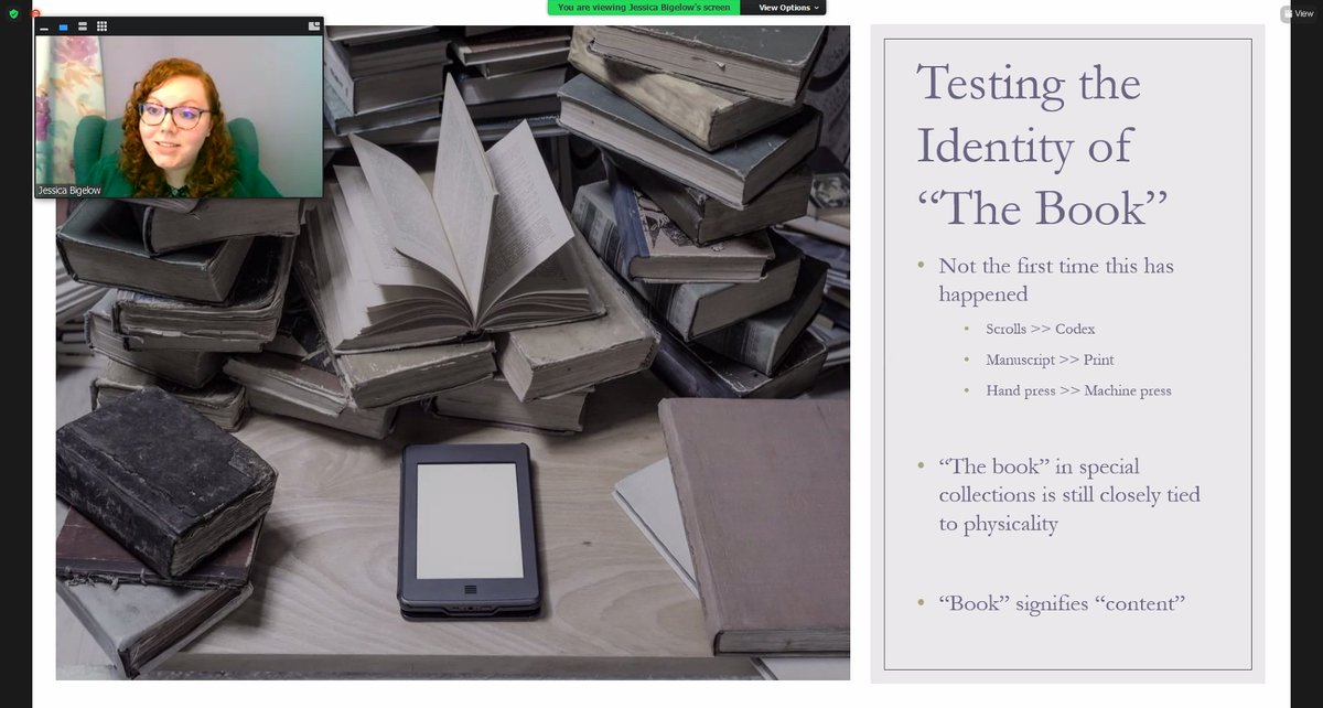 brimwats's tweet image. I really enjoy this idea of "testing the identity of the book". The book is heavily tied with ideas of physicality—I have never been a material text historianm, but this presentation is making me reexamine many of my concepts of physical/digital #dlbb