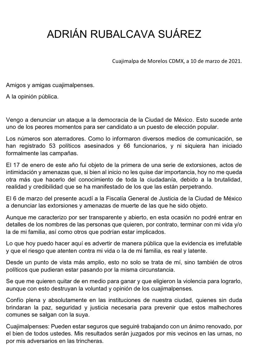 AdrianRubalcava's tweet photo. A mis vecinos y a la opinión pública, gracias por tomarse unos minutos para leer este comunicado. https://t.co/V60e5LcQ0p