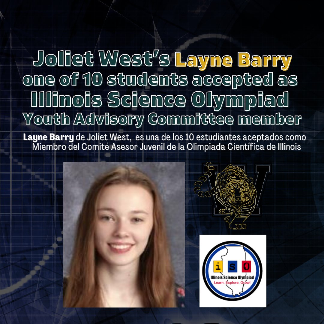 Joliet West’s Layne Barry one of 10 students accepted as Illinois Science Olympiad Youth Advisory Committee member | Read more: jths.org/about/news/new…