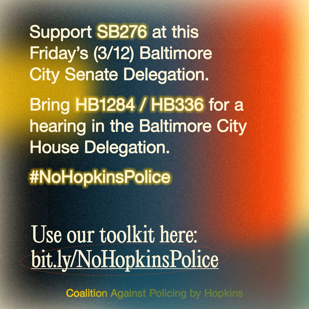 mgbowring's tweet photo. .@SenBillFerg .@BmoreSenators .@SenatorMcCray .@AntonioHayes40 @BrookeELierman  Repeal JHU private police. Support #SB276. Your voters demand your action and we will remember this when you're up for reelection #NoHopkinsPolice 
https://t.co/uAk76KsdoI https://t.co/FPVZruP35U