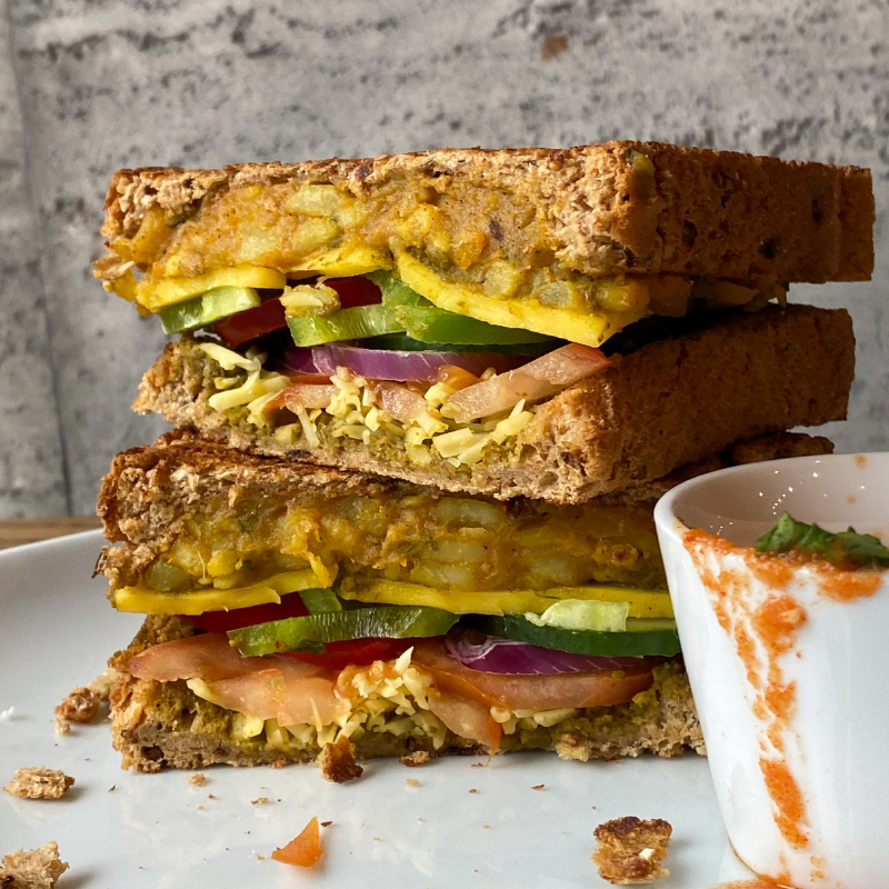 UrbanGuj's tweet photo. A little warm-up for dinner? - No thanks, this will do just fine! Oh yeah! Try out the newly improved Mumbai Toastie!

Now 100% #Vegan. Served with a pleasantly spicy vegetable chutney.

https://t.co/yAWPJa53lB https://t.co/gPlrhMeGxv