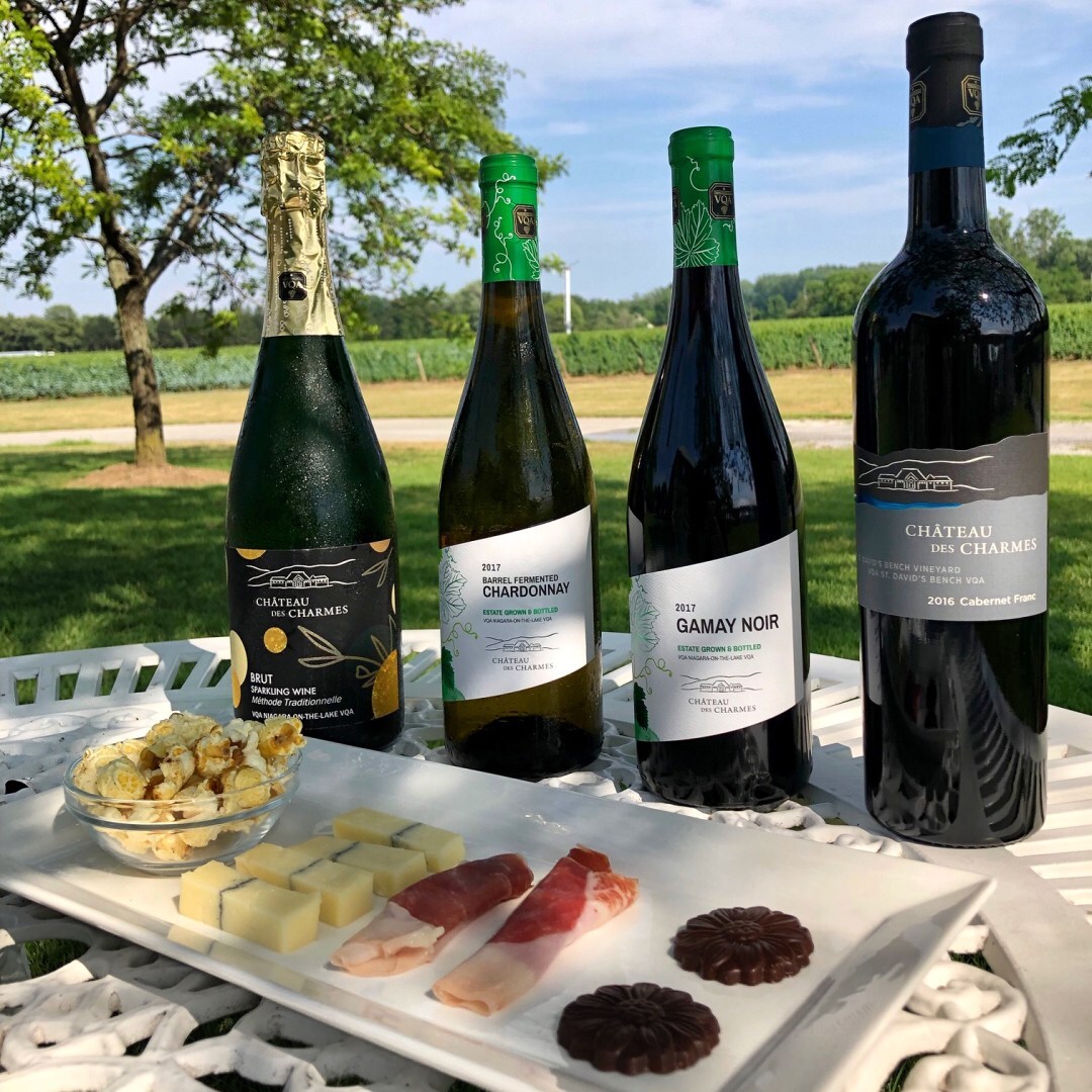 It's time to start sipping on wine &amp; enjoying some gourmet snacks! Our tours all receive a snack-sized food &amp; wine pairing to educate our guests with these techniques that they can use at home! This is the lovely pairing from Château Des Charmes

Check our website for more info!