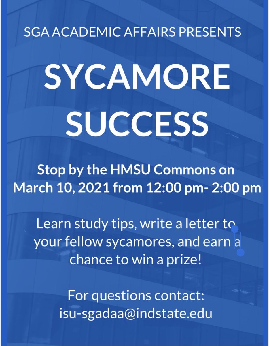 SGA Indstate (@sgaindstate) on Twitter photo Hey sycamores meet us at the commons rn until 2pm! Hey sycamores meet us at the commons rn until 2pm!