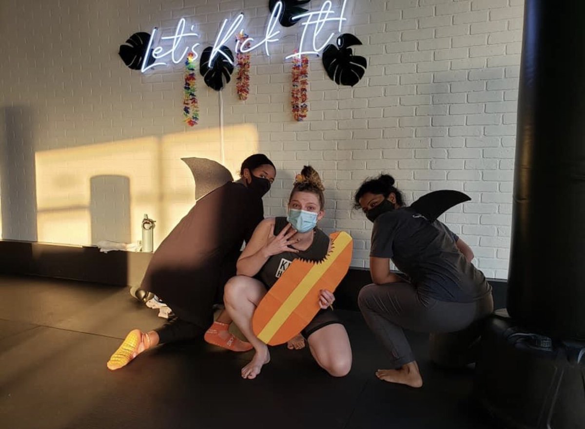 KickhouseC's tweet photo. Yesterday was Shark week day!! 

Today we got Dad on vacation! Pictures will be here soon! 

#beachweek #kickhouse #kickhousechantilly #kickhousenation We brought the beach to the studio!

#fitfam #fightfam #kickboxing https://t.co/cqokhz0i9t