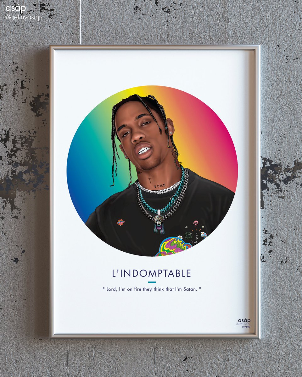 getmyasap's tweet photo. L'INDOMPTABLE 🎙🌈

Visionnaire du rap, Travis Scott ( @trvisXX ) est connu pour pour ces shows hors-normes. Dopé à l’adrénaline il possède une énergie qui transcende les foules ! 🔥

Retrouvez la création sur notre site internet https://t.co/MHpj1WotCd ! https://t.co/yQNZ0gHl8v