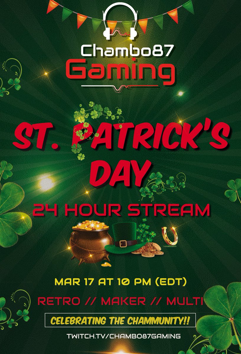 Next week we are doing a 24 HR Stream to celebrate the CHAMmunity! Thank you for everything, I wouldn't be here without you <3 Join us for some crazy shenanigans on St. Patrick's Day! Be sure to enter our giveaway as well (link below)!

Enter here: socialman.net/c/IPNFa
