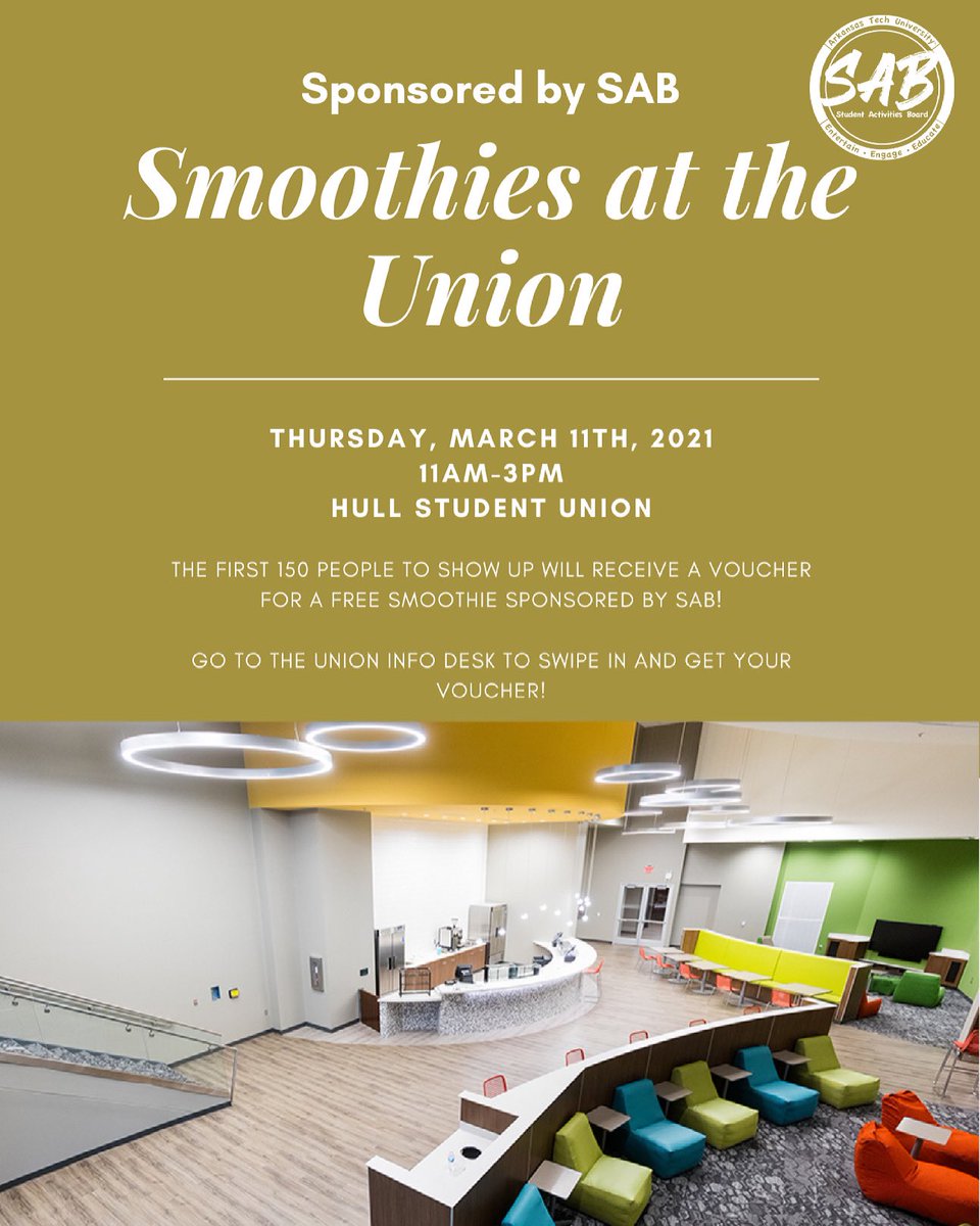 Come to Hull Student Union tomorrow from 11am-3pm (or until the vouchers run out) for a FREE SMOOTHIE sponsored by SAB!🥤🍓🍌