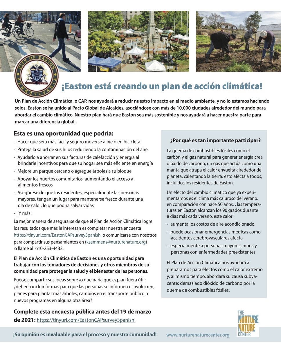 cityofeastonpa's tweet photo. Share your input on the Easton Climate Action Plan that is currently being developed by @NNCEaston. Complete their online public survey in English or Spanish. 

#eastonpa #climateactionplan #cityofeastonpa https://t.co/egMoEkAm5m