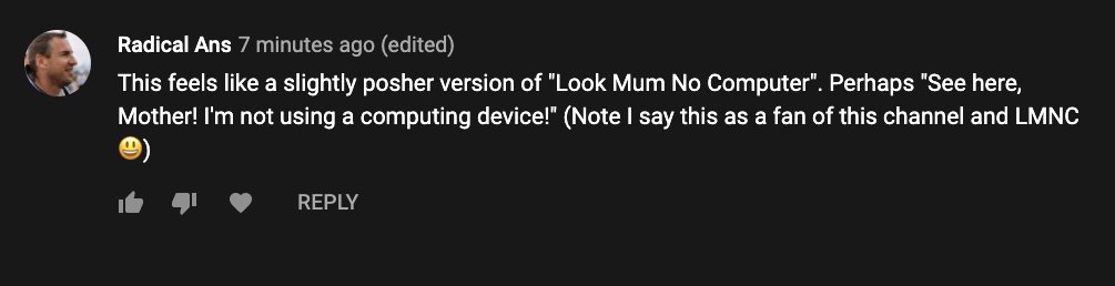 mf_music's tweet photo. Apparently I am a posher @LOOKMUMNOCMPUTR  "See here, Mother! I'm not using a computing device!"
Good comments coming through on my latest video https://t.co/Kwh9yCGeMt https://t.co/X78r4z8TVO