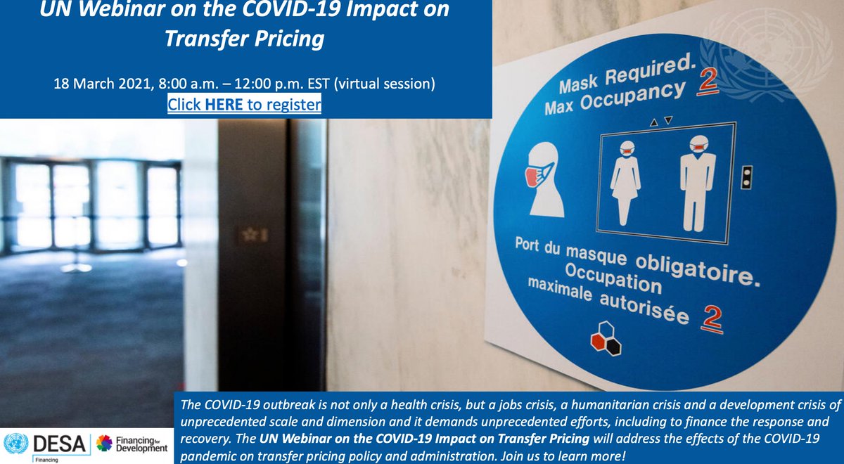 NavidHanif_UN's tweet photo. #COVID19 affects businesses #TransferPricing positions. The UN Transfer Pricing Manual gives valuable guidance on the armβs length principle in good times & bad.
Join the UN Webinar on COVID-19 Impact on Transfer Pricing on 18 March! https://t.co/73IAwL3k8E
#UNTaxComm #Tax #SDGs https://t.co/d6xVb9E0GJ