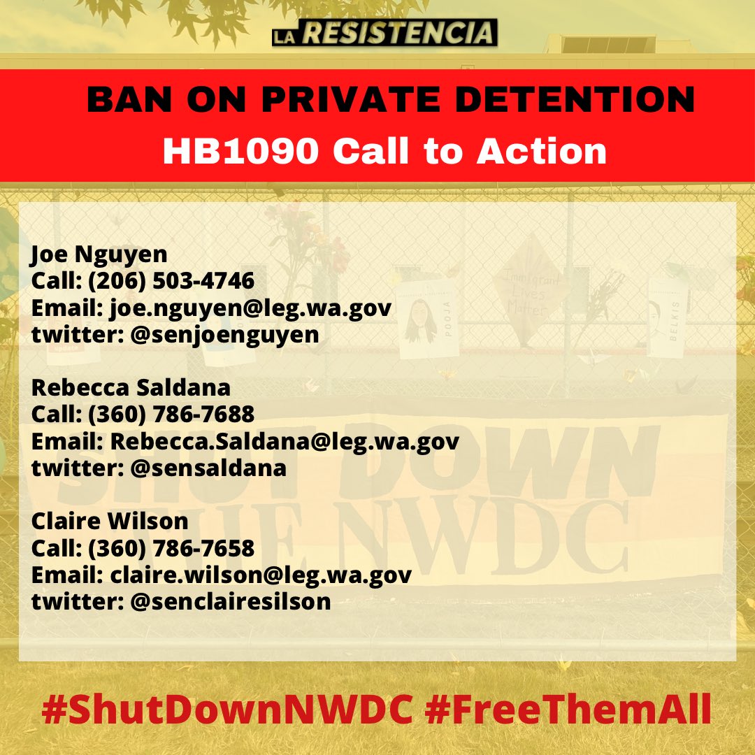 ResistenciaNW's tweet photo. It looks like a few different links have been circulated (oops!) and we want to make sure everyone has the right one for signing in PRO on #HB1090. Here is the CTA and correct link to sign in https://t.co/Nb0yJBhMWD please share widely!! #ShutDownNWDC #FreeThemAll https://t.co/Q53suegW8g