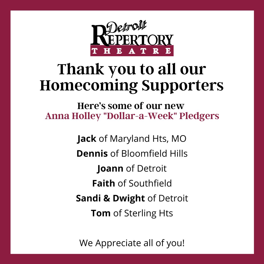 detroitrep's tweet photo. Thank you to all of our donors and so many more!💖
#SupporterWednesday #DetroitRepTheatre #DRT #DetroitTheatre #MichiganTheatre #DetroitActor #MichiganActor #ActorsEquity #UnionActor https://t.co/qiXUdBfFXE