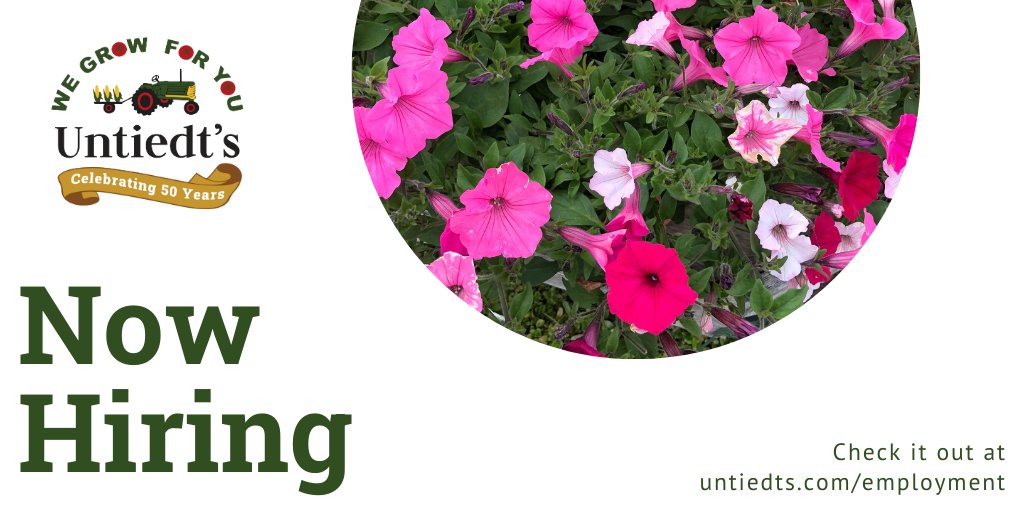We are now hiring for full and part time positions at our Garden Center locations in Buffalo, Edina, Eden Prairie, Maple Grove, Minnetonka, Montrose, St. Louis Park, and Waconia. Visit: untiedts.com/employment for additional information. #hiring #jobalert #gardencenter