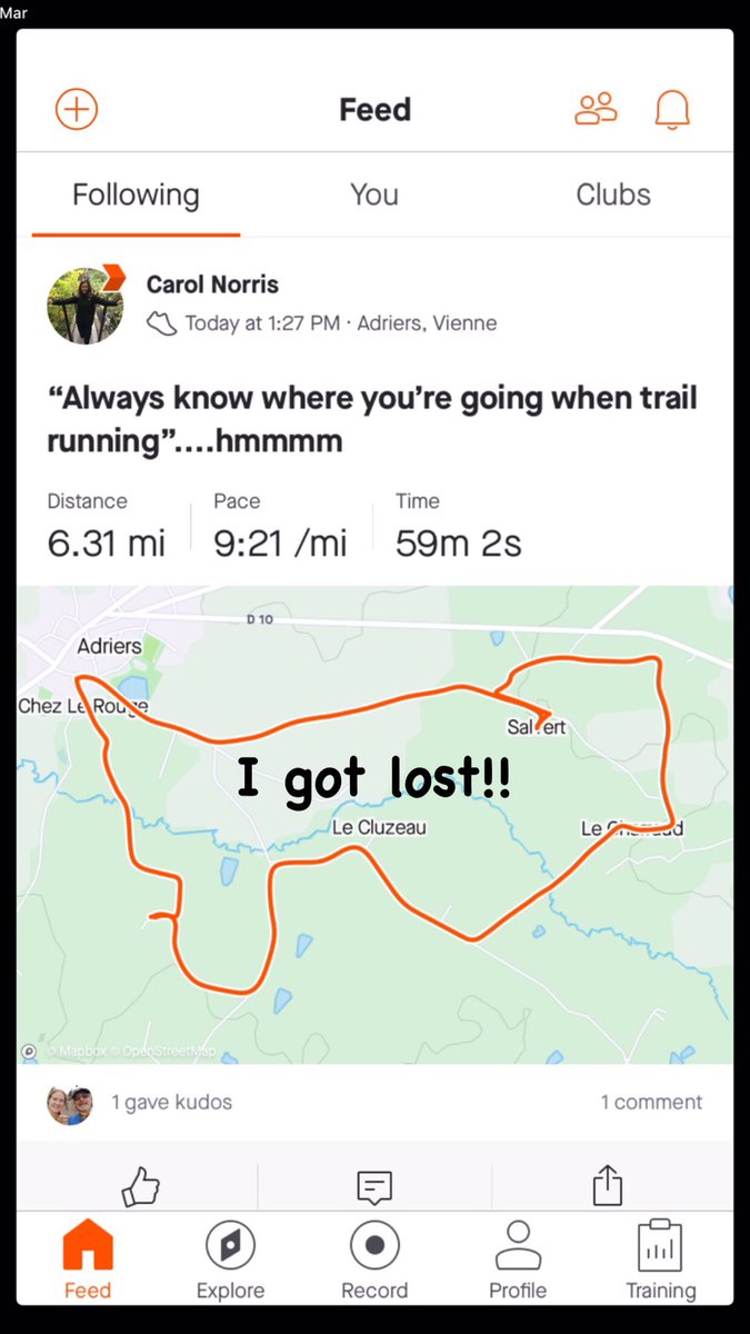 NorrisCarol4's tweet photo. My running has gone from a reasonable pace (8.5 min miles) on the flat Cambridgeshire roads to usually over 9 min miles on the uneven and muddy trails and hills around my house here in France. I’ve no idea whether I’ve got fitter or less fit but I am loving the trail running! https://t.co/q7oKkEiUTi