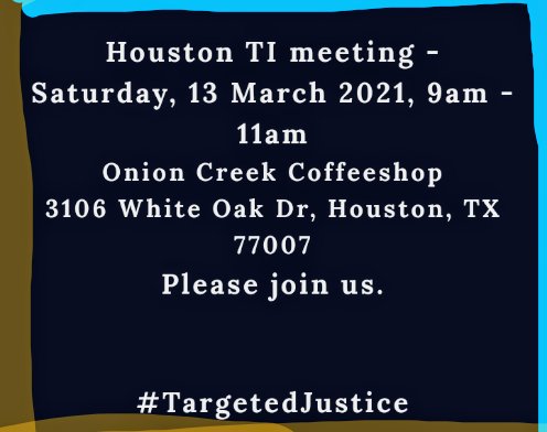 MissBostonTI's tweet photo. If any of you are in the #Houston area this Saturday- I've been to 2. They always have a decent turn out. #TargetedIndividuals #TargetedJustice #TexasReopening https://t.co/StI3OvSdcy