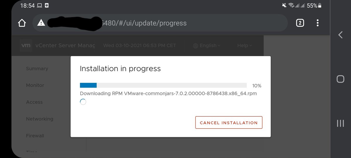 HansKraaijeveld's tweet photo. Does updating your homelab @VMware vCenter from the couch and from your mobile phone make you lazy or smart? #vCommunity #vExpert #Plonius https://t.co/VcsD1Z51KX