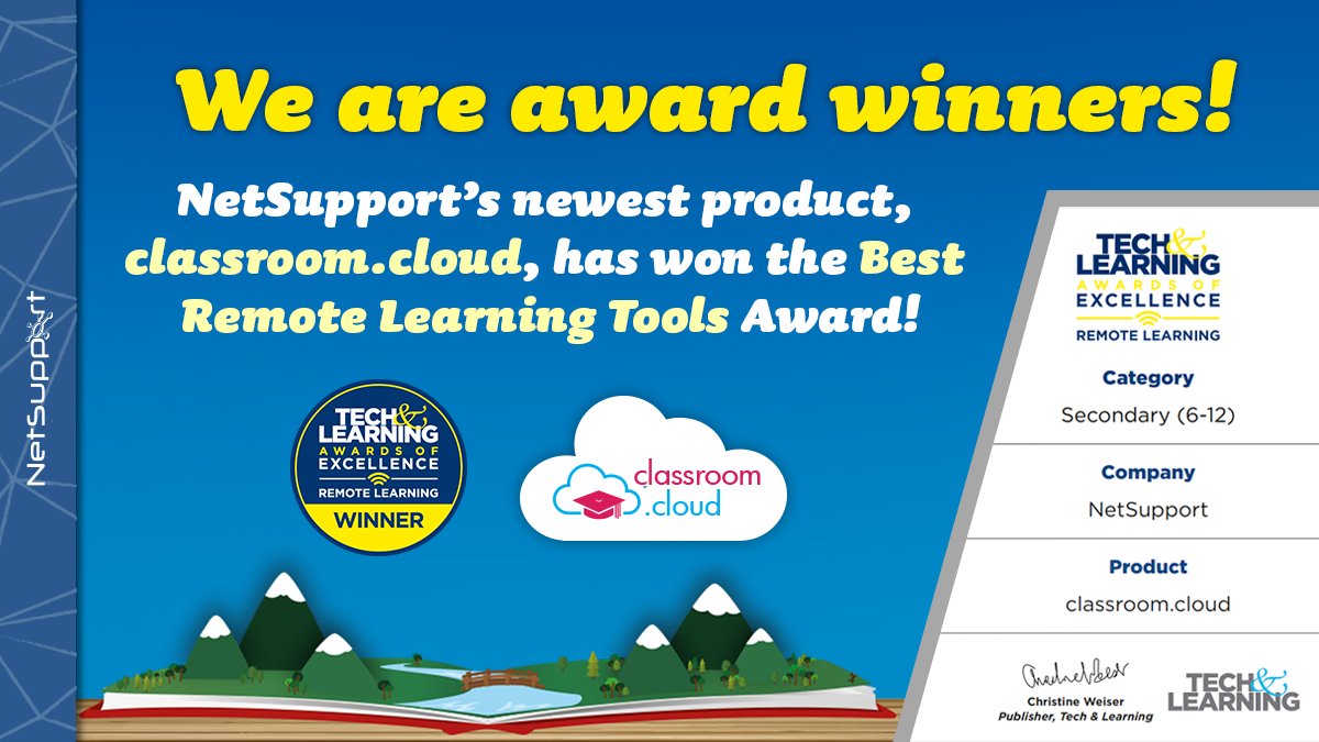 NetSupport_Ca's tweet image. We are award winners! We’re so excited that that our remote learning tool, classroom.cloud, won Tech &amp;amp; Learning’s Best of Remote Learning Tools for secondary grades! Find out more about the awards at mvnt.us/m1198529 #TechAndLearning #RemoteLearning