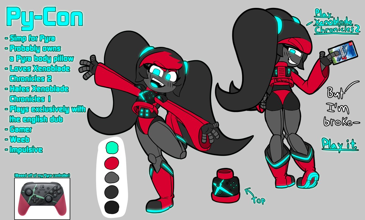 TheComiCoalMan's tweet image. Meet Py-Con, another robot OC I had in the works! This one is based off of my Xenoblade controller.