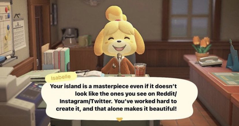 remember even ac socials are fake and  that people only show the finished parts of their island!