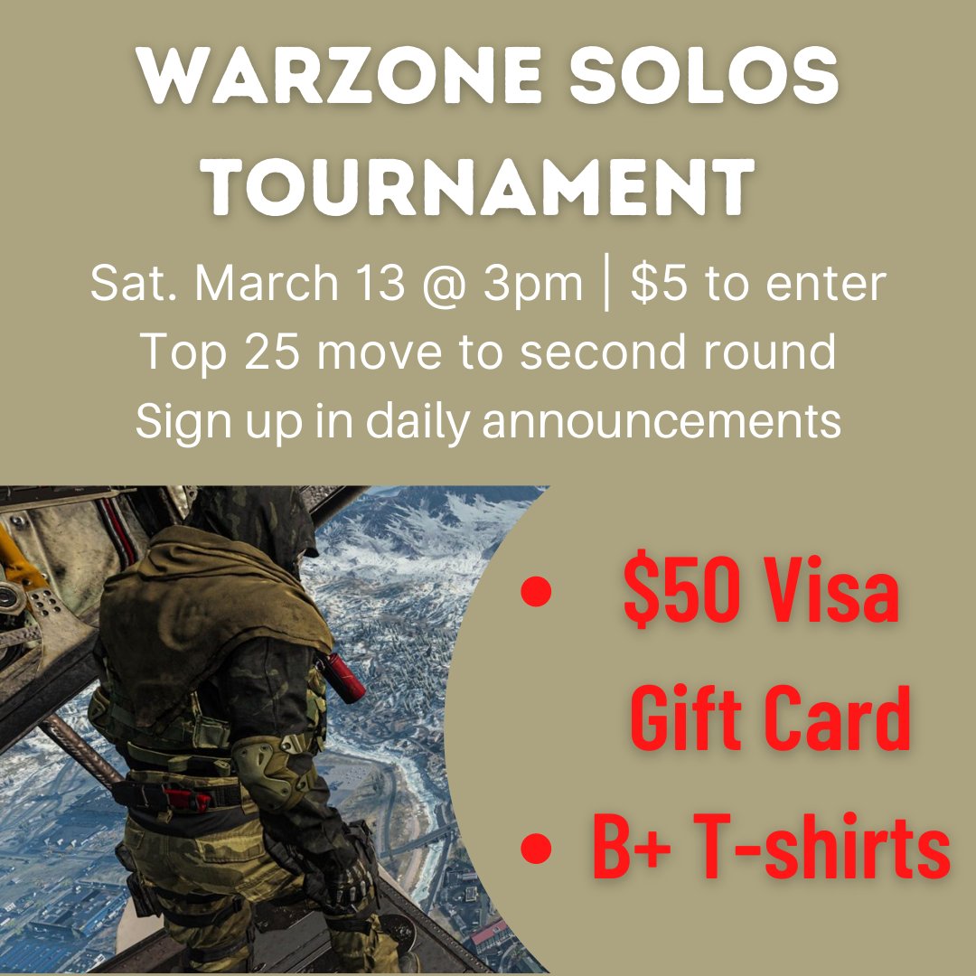 Warzone tournament benefitting <a href="/BePositiveFdn/">The B+ Foundation</a> this Saturday! Student sign up in the daily announcements.