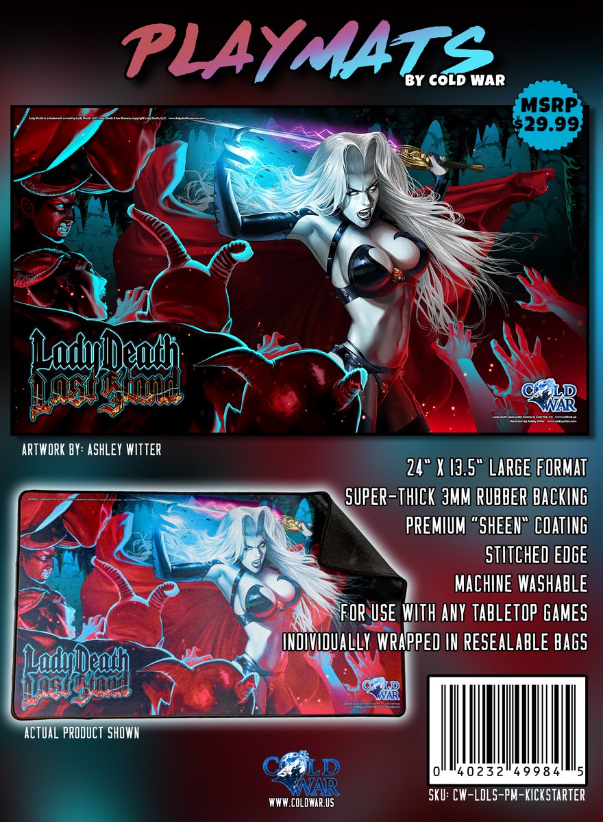 PlayLadyDeath's tweet photo. We want YOU to protect your cards.
Your #YuGiOh cards, your #MTG cards, your #Pokemon cards and, of course, your #LadyDeathLastStand cards!
Check out our gorgeous playmat starring #LadyDeath herself. Keep your cards safe and look good doing it!
#SWORN
https://t.co/B0ziXSG2c0 https://t.co/1kAXW3UqHu