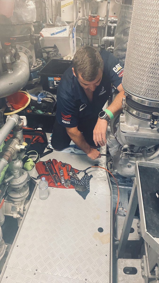 OnboardEng's tweet photo. Shannan Day hard at work on the Harbour with the laser aligner specialist- conducting an engine laser alignment check on MTU 12V 396 engines #laserprecision #hardatwork #onboardengineering ⁣#mtu
#hardatworkagain #marineengineering #todaysoffice #sydneyharbour #hardatworkmugshot https://t.co/1LeMiat0Gj