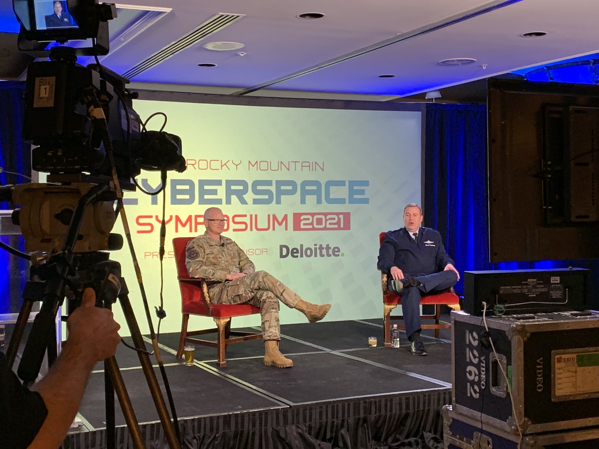 Great Happy Hour with Lt Gen Weggeman, Brig Gen Raduege and Erin Miller to close out the day! #RMCS21 #AFCEARMC #cyberspace