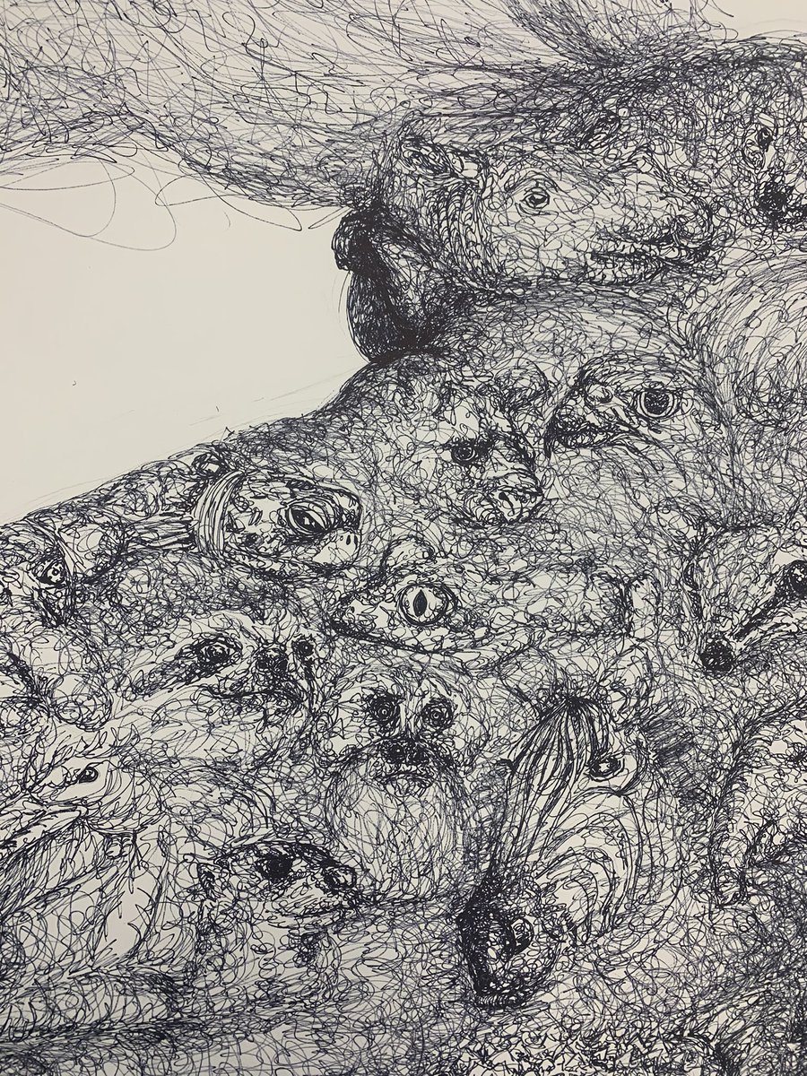 MarisDaleo's tweet photo. senior thesis finally complete!! 90”x60” Sharpie drawing about  climate change and the future of endangered species https://t.co/q21VCDsqQ4