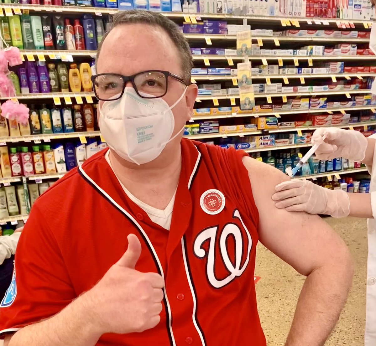 Today was a good day and a set of firsts: first of two #moderna vaccine shots, first time in a grocery store in a year, first time I’ve appreciated getting a needle in my body. No side effects. Total gratitude to our healthcare workers. #VaccinesWork  #covax #COVID19 #LetsGoNats