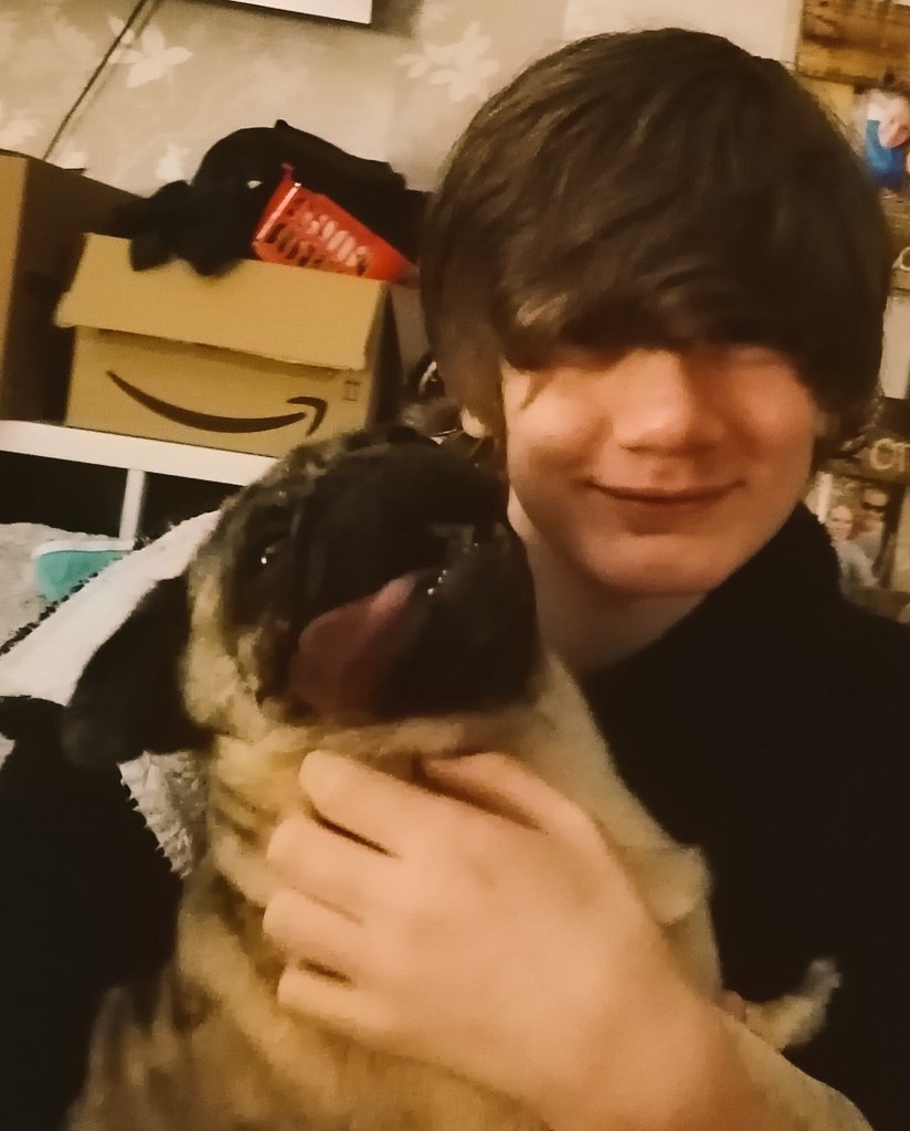 JensonPug's tweet photo. Cuddles with my hooman bro and his lockdown hair du 🐶 https://t.co/BWqpndQPIr