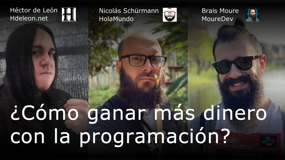 ¡Me hace muy feliz contarte que voy a estar en directo este Viernes con <a href="/_nasch_/">Nicolás Schürmann</a> y <a href="/powerhdeleon/">Héctor de León (El loco de los perros) ⛧</a> presentando nuevo disco!

Perdón, hablando de cómo ganar más dinero con la #programación 🤘🏼

Añade un recordatorio y consulta el horario:
▶️ youtu.be/Z-Lb8CV1k9E

¿Un RT, please?