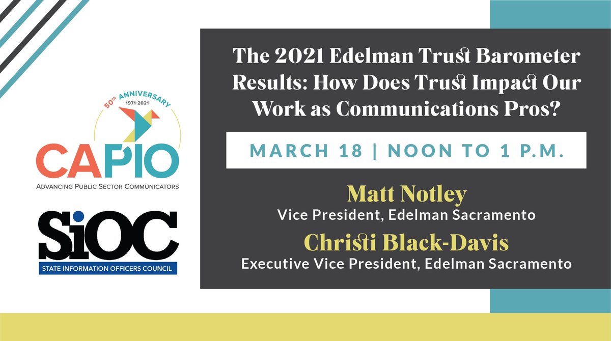 CAPIOTweets's tweet photo. The 2021 @EdelmanPR Trust Barometer Results: How Does Trust Impact Our Work as Communications Pros?

Register: https://t.co/ttvd6ciOsb
 
#wearecapio #capio2021 #EdelmanPR #SiOC @EdelmanSacto https://t.co/LWR6fGe1aX