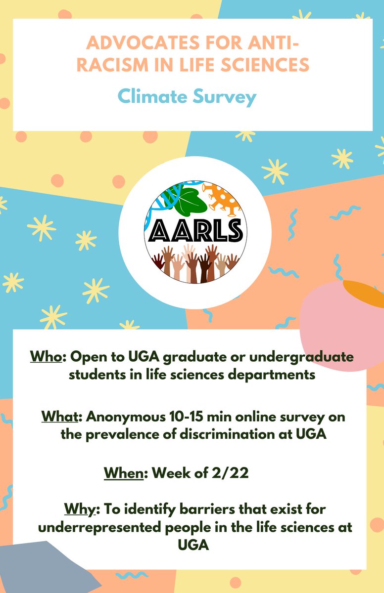 SURVEY ENDS MARCH 12! We are surveying UGA Life Sciences undergraduate and graduate students on your experiences with discrimination at #UGA. Please share! DM us for a link to the survey 📝