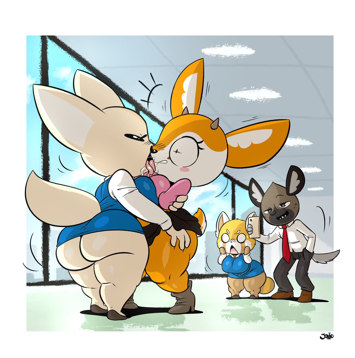 JP_Criacoes's tweet photo. "Pare de fofocar e beije!" 👀💦 #Aggretsuko #Fenneko #Tsunoda #Retsuko #Haida https://t.co/h0LgimkOh8