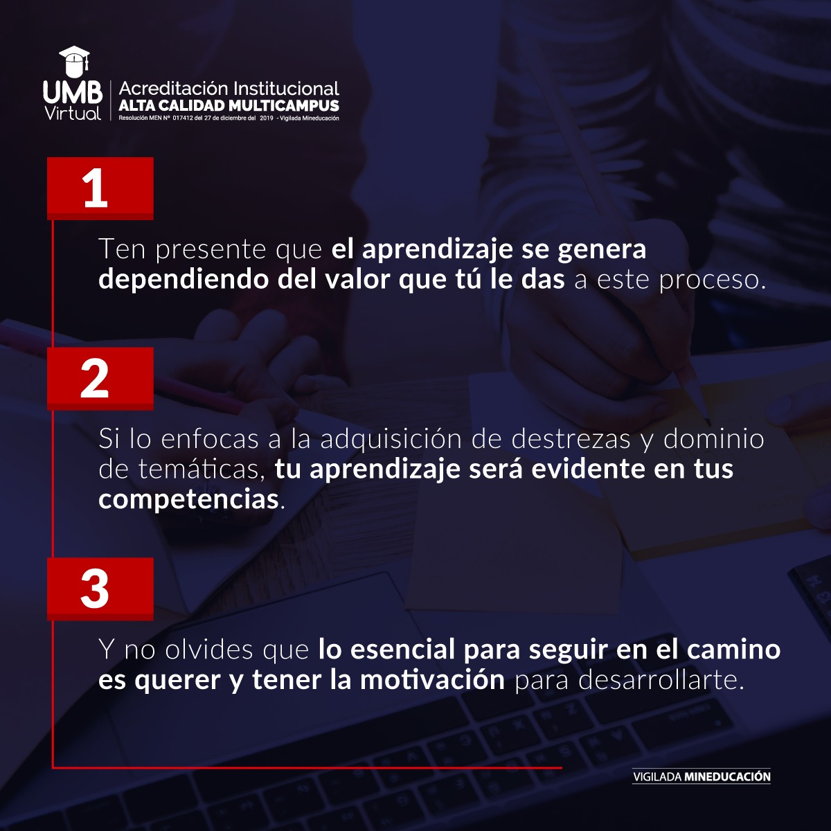 UniversidadUMB's tweet photo. Se acerca la semana de parciales y compartimos contigo algunos #Tips para mejorar tu proceso de aprendizaje #UMBVirtual https://t.co/StQFys5AG5
