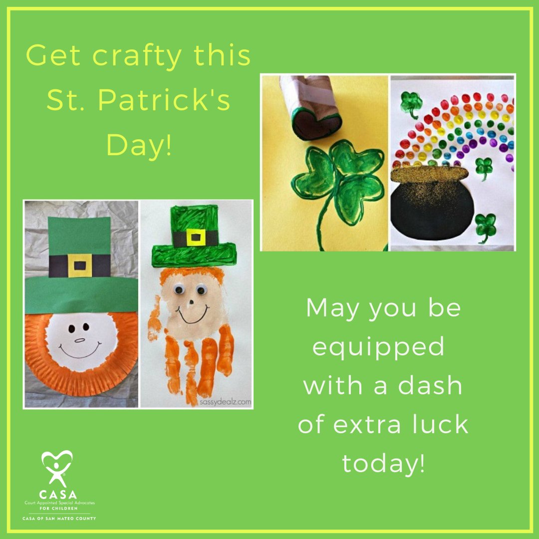 CASA_SMC's tweet photo. Donโt forget that St. Patrickโs Day is March 17th. Here are some fun crafts you can do with your CASA youth to get in the spirit! ๐ ๐
https://t.co/esw9NRqz12
#HappySaintPatricksDay #leprechaun #weargreen #crafts #simplecrafts #CASAsChangeLives #CASASMC #CASAofSanMateoCounty https://t.co/EQorjbZTOZ