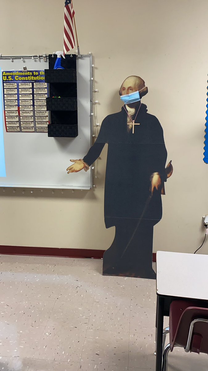 Here is another George update...a student made him a necklace and put a mask on him. This is the best 30 dollars I’ve ever spent on my classroom.