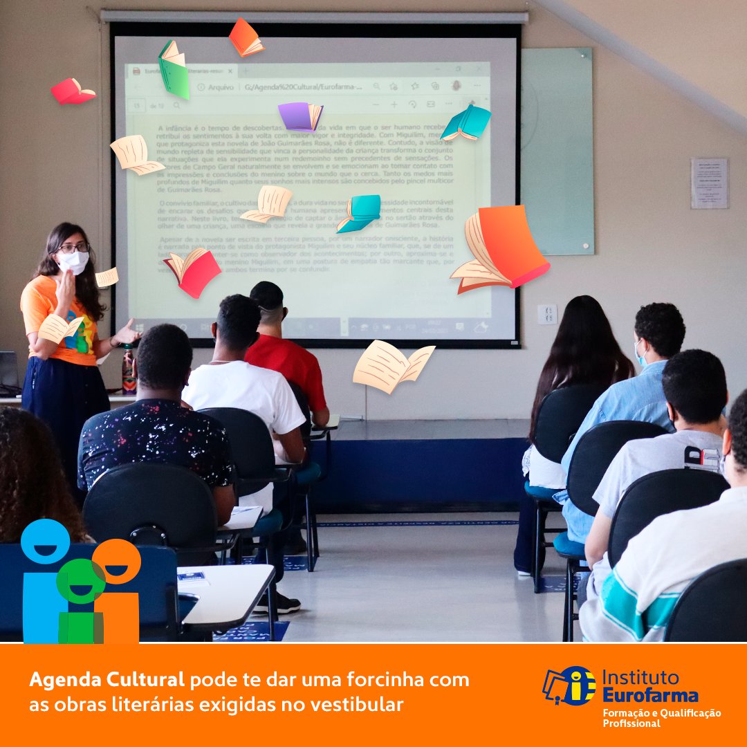IEurofarma's tweet photo. Vai prestar o vestibular para a #FUVEST? O Instituto Eurofarma, por meio do Agenda Cultural, pode te dar uma forcinha com as obras literárias exigidas! Vídeos sobre as obras foram disponibilizadas no canal do YouTube. Conheça o trabalho clicando aqui https://t.co/I7vV4Bq3Ow https://t.co/gESzbwxn1M