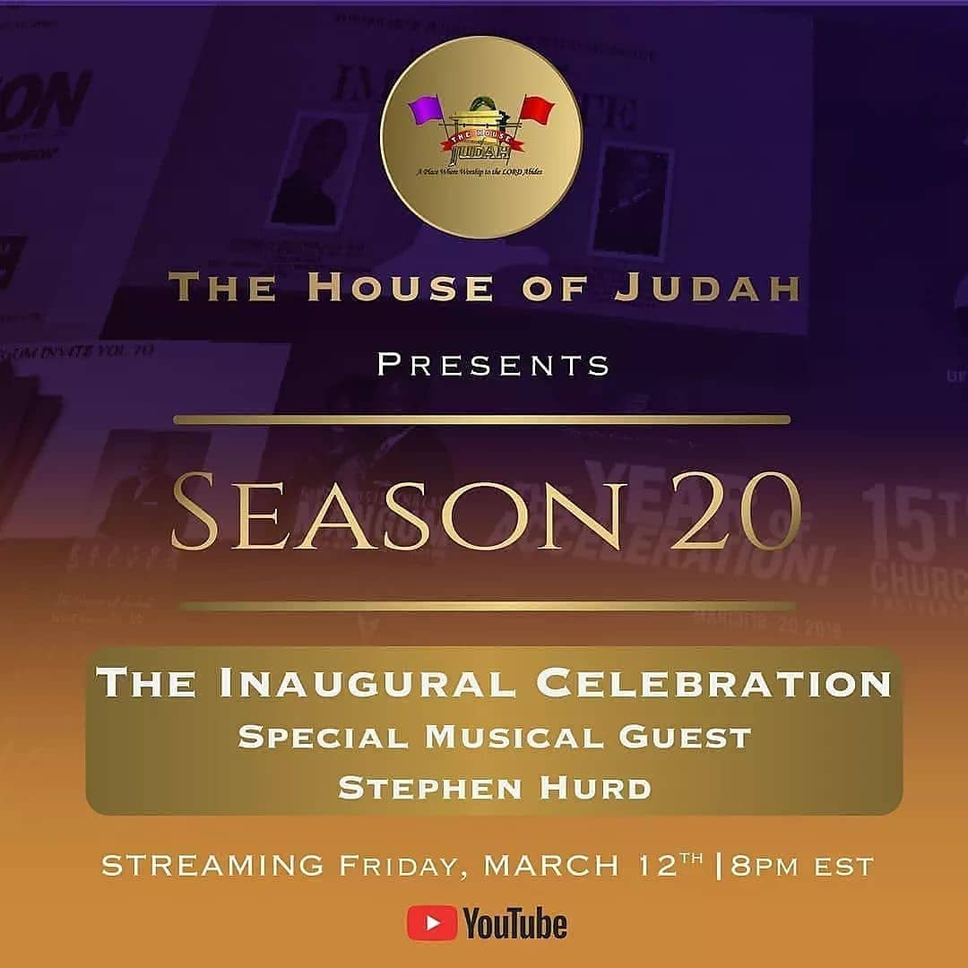 PastorMangum's tweet photo. Please join me at THOJ'S "SEASON 20: The Inaugural Celebration" which is THOJ'S 20th Church Anniversary, Friday, March 12th at 8pm via THOJ'S YouTube Channel !!! Special Musical Guest: Mr. Stephen Hurd @Stephenhurd https://t.co/SWvlBERdWo