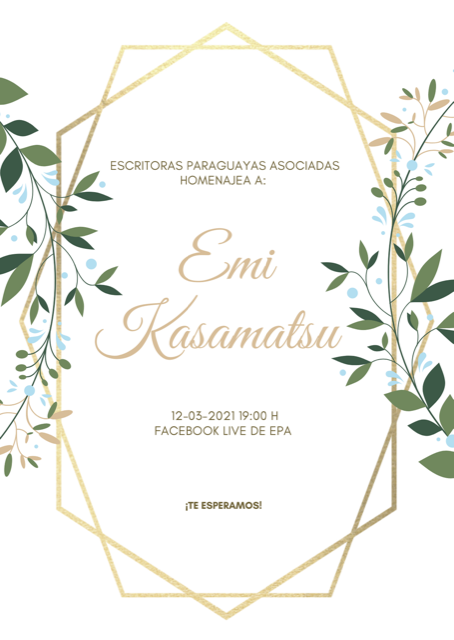 ¡Faltan 2 días para nuestra gala! ⭐️🥂 Estén atentos al Facebook Live de EPA el viernes 12 de marzo a las 19 h 💜. 
➖
Emi Kasamatsu ha escrito numerosos libros sobre inmigraciones japonesas del Paraguay y América. Es Lic. en Letras y tiene un posgrado en Género y Desarrollo.