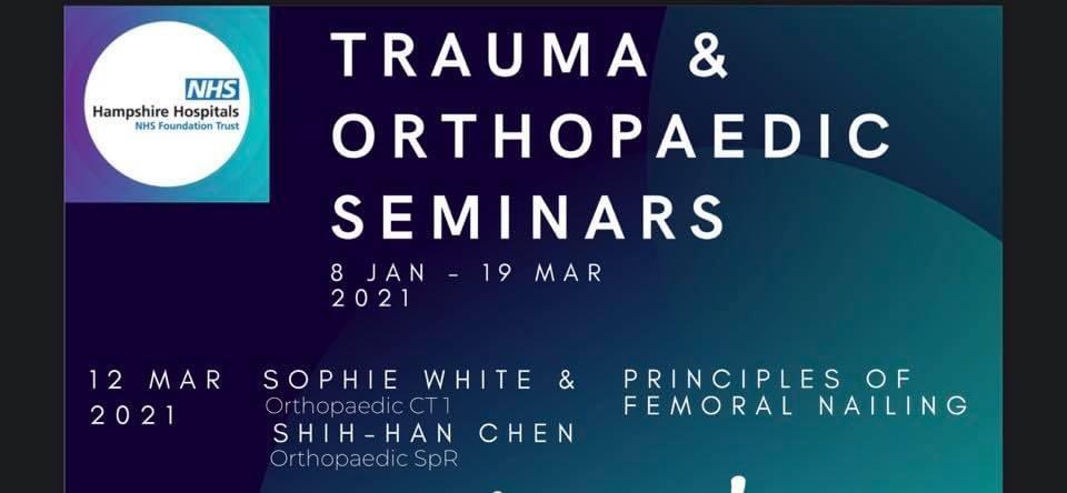 HHFTOrtho's tweet photo. Introducing Episode 10.... the penultimate in series one Orthopaedic Seminars. Sophie White and Shin-Han Chen will talk about femoral fractures with a view to femoral nailing.
All welcome, email to register orthopaedics@hhft.nhs.uk
See you there! @HHFTnhs https://t.co/aEOCg5AxFa