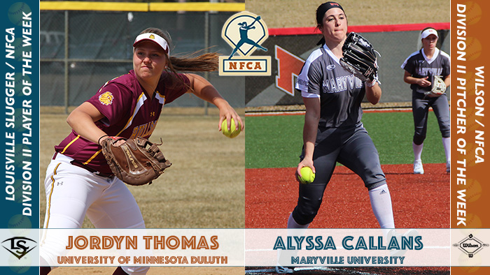 National Fastpitch Coaches Association (@nfcaorg) on Twitter photo 🥎<a href="/UMD_Softball/">Bulldog Softball</a>'s Jordyn Thomas & <a href="/MaryvilleSB/">Maryville Softball</a>'s Alyssa Callans captured <a href="/sluggerFP/">Louisville Fastpitch</a> / <a href="/wilsonballglove/">Wilson Baseball & Softball</a> DII weekly honors.
🔗bit.ly/3cm0DyX 🥎<a href="/UMD_Softball/">Bulldog Softball</a>'s Jordyn Thomas & <a href="/MaryvilleSB/">Maryville Softball</a>'s Alyssa Callans captured <a href="/sluggerFP/">Louisville Fastpitch</a> / <a href="/wilsonballglove/">Wilson Baseball & Softball</a> DII weekly honors.
🔗bit.ly/3cm0DyX