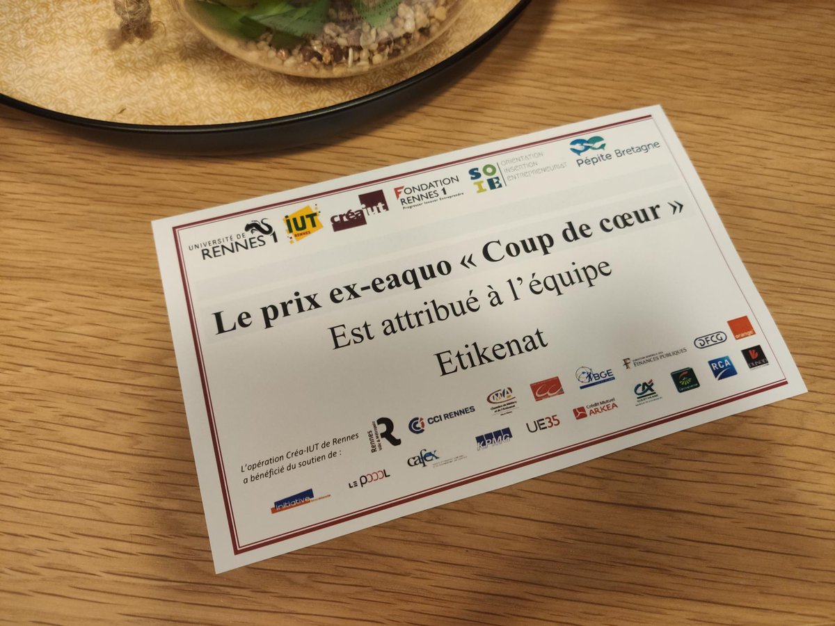 Félicitations à Etikenat et Yujob qui sont ex-eaquo pour le Prix “coup de cœur” !

#entreprendre #IUTRennes #CREAIUT #osezliut