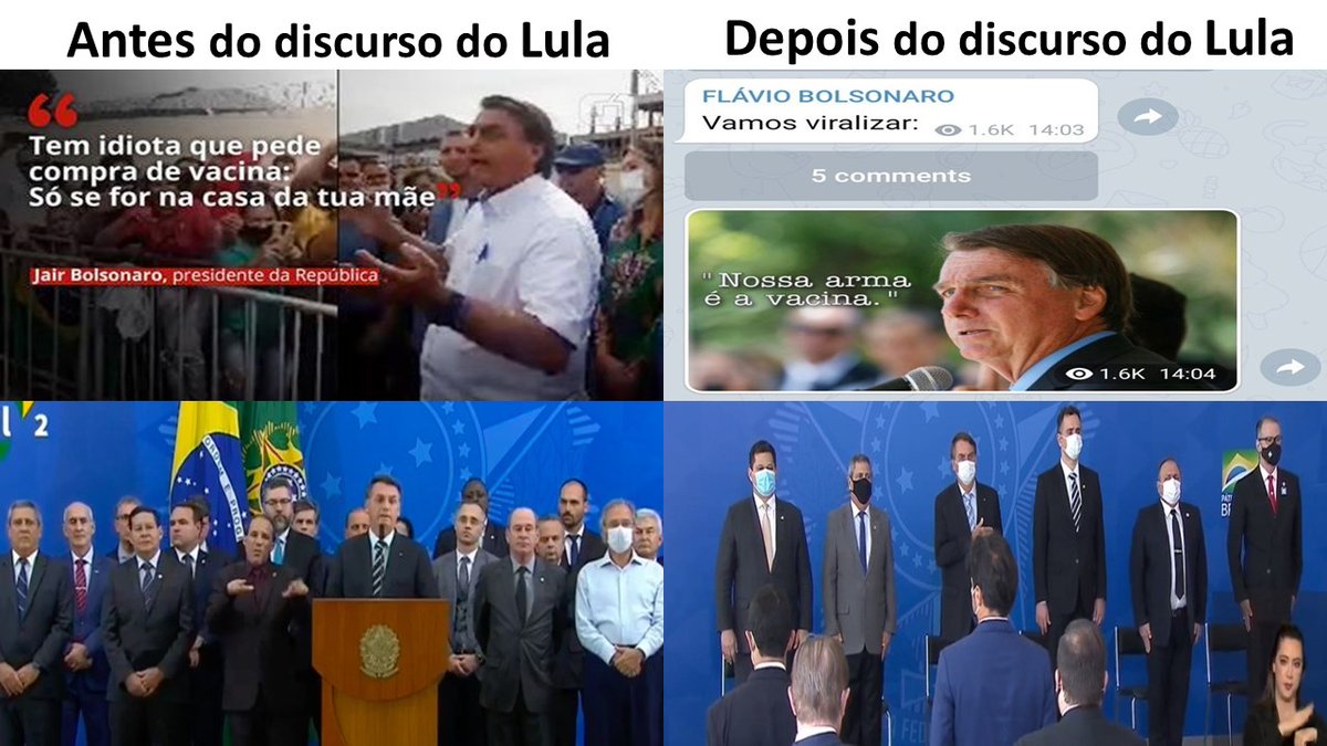 DistopiaBrazil's tweet photo. O Desgoverno Bolsonaro será dividido em ADL e DDL
Antes do Discurso do Lula e 
Depois do Discurso do Lula
Bolsonaro sentiu
ADL=Só se for na casa da sua mãe
DDL=Nossa arma é a vacina
#LulaFalaAoBrasilHoje 
#ForaBolsonaroGenocida https://t.co/MrFAYd7h8g