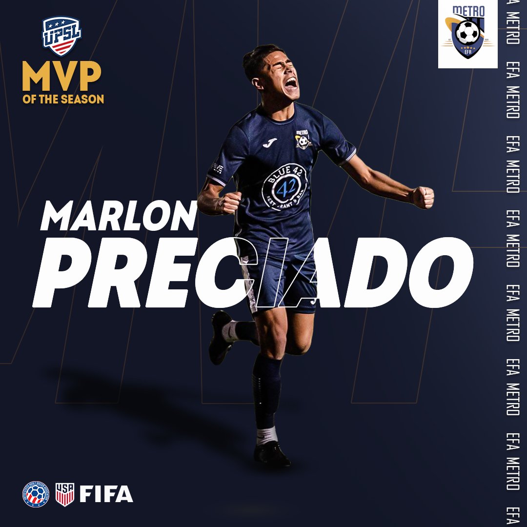 UPSLsoccer's tweet photo. The United Premier Soccer League (#UPSL) announces @EfaMetro's Marlon Preciado has been selected #UPSLFall20 Most Valuable Player!

#LetsGoUpSL
#SupportLocalDreamGlobal
#ConnectingAmericaSoccer

📰: https://t.co/R58pdbTaAg https://t.co/oX5Pg86IsN