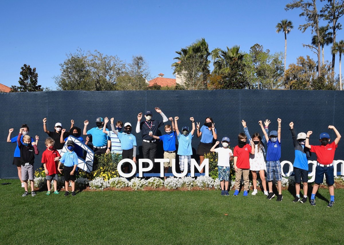 GolfChannel's tweet photo. Smiles all around! Thanks to the generosity of @Optum, @FirstTeeNorthFL families will enjoy access to @theplayerschamp all week long. https://t.co/Ks5JFMmyHT