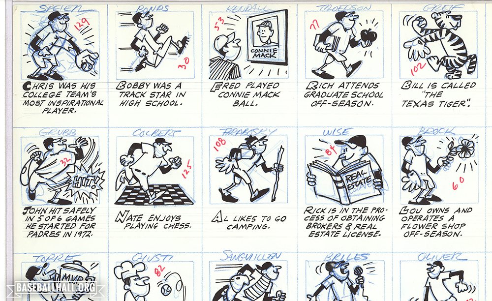 baseballhall's tweet photo. The artwork on the backs of Topps baseball cards has charmed collectors for decades. Check out the efforts to preserve these original drawings, some of which are on exhibit in Cooperstown. https://t.co/SZpIwNgRO3 https://t.co/a9lZLzGTMA